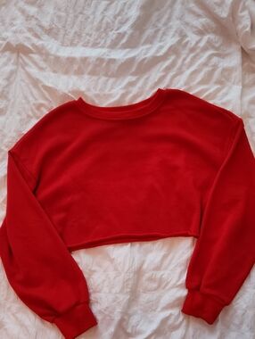 Red Cropped Crewneck Sweatshirt